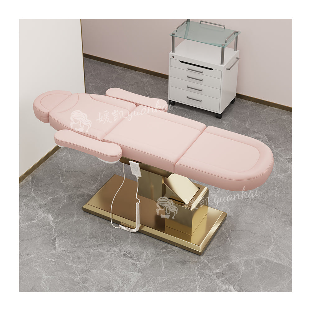 Top beauty salon electric massage bed adjustable Golden base eyelash bed