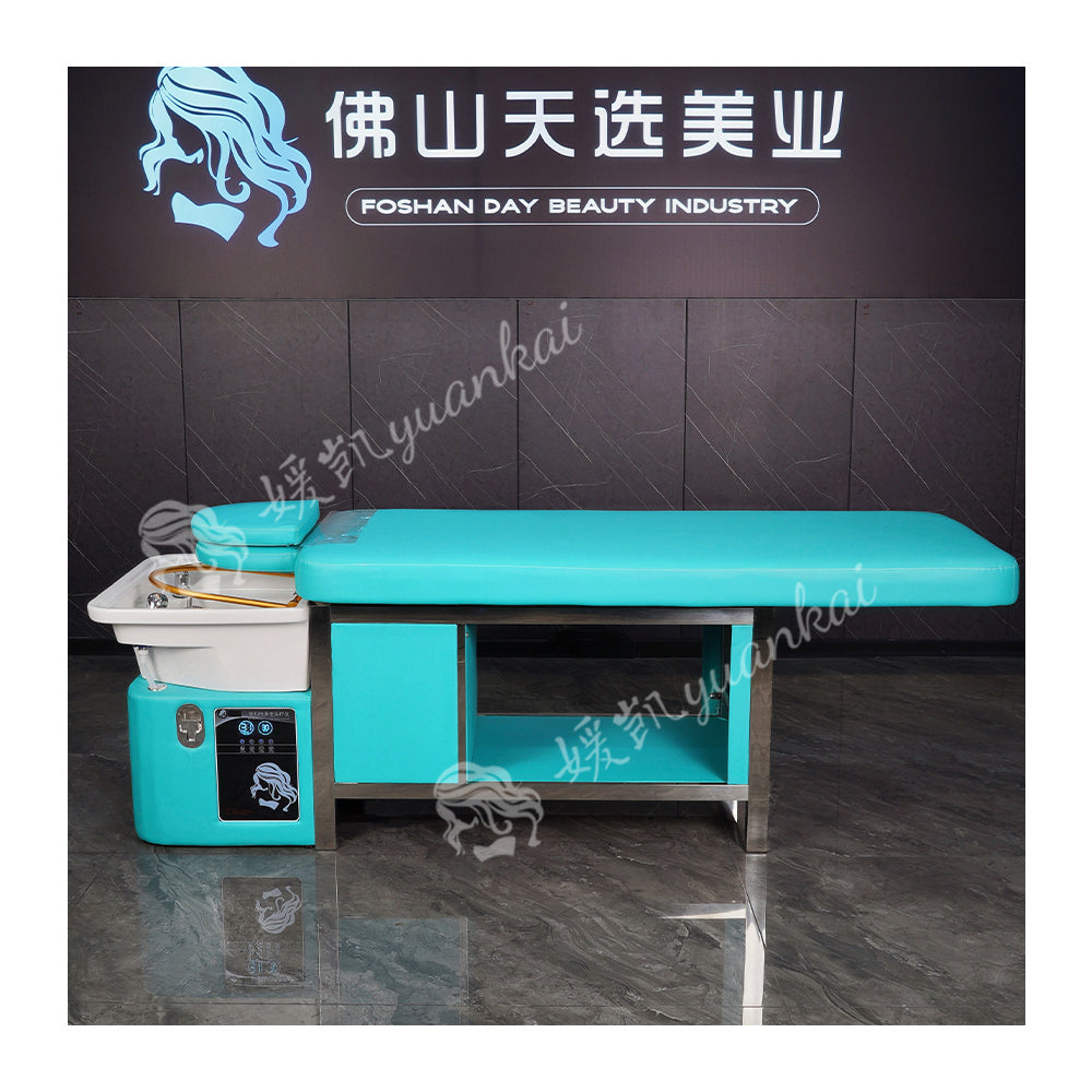 Light blue manual push-pull bed barber shop beauty salon special water circulation fumigation massage shampoo bed