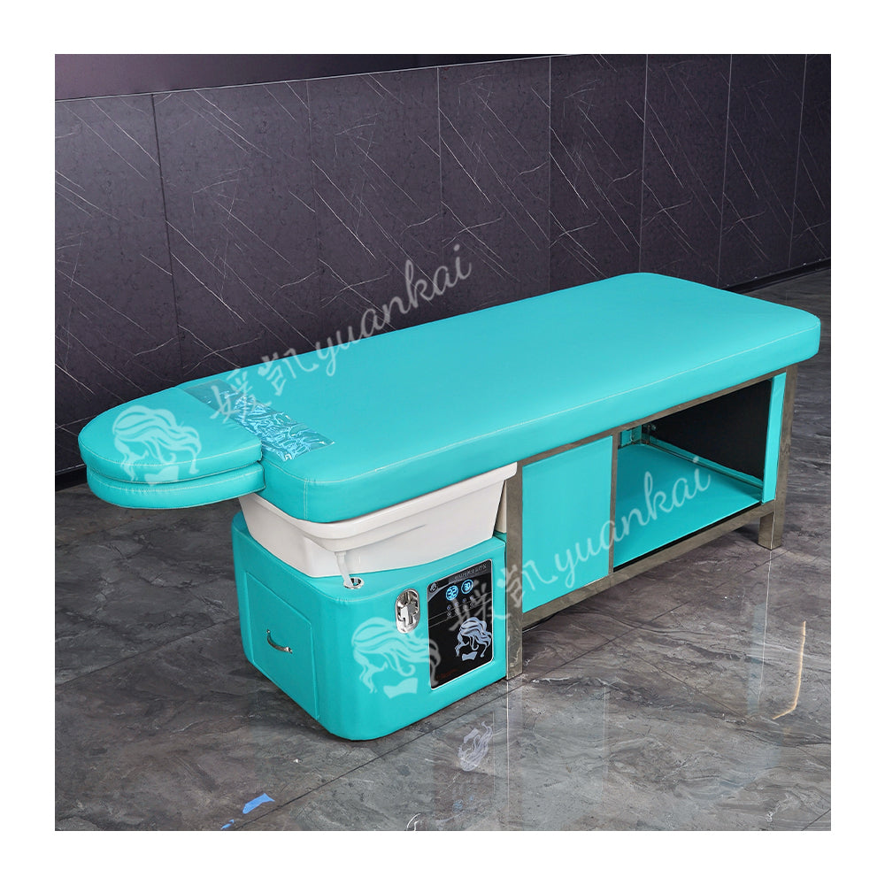 Light blue manual push-pull bed barber shop beauty salon special water circulation fumigation massage shampoo bed