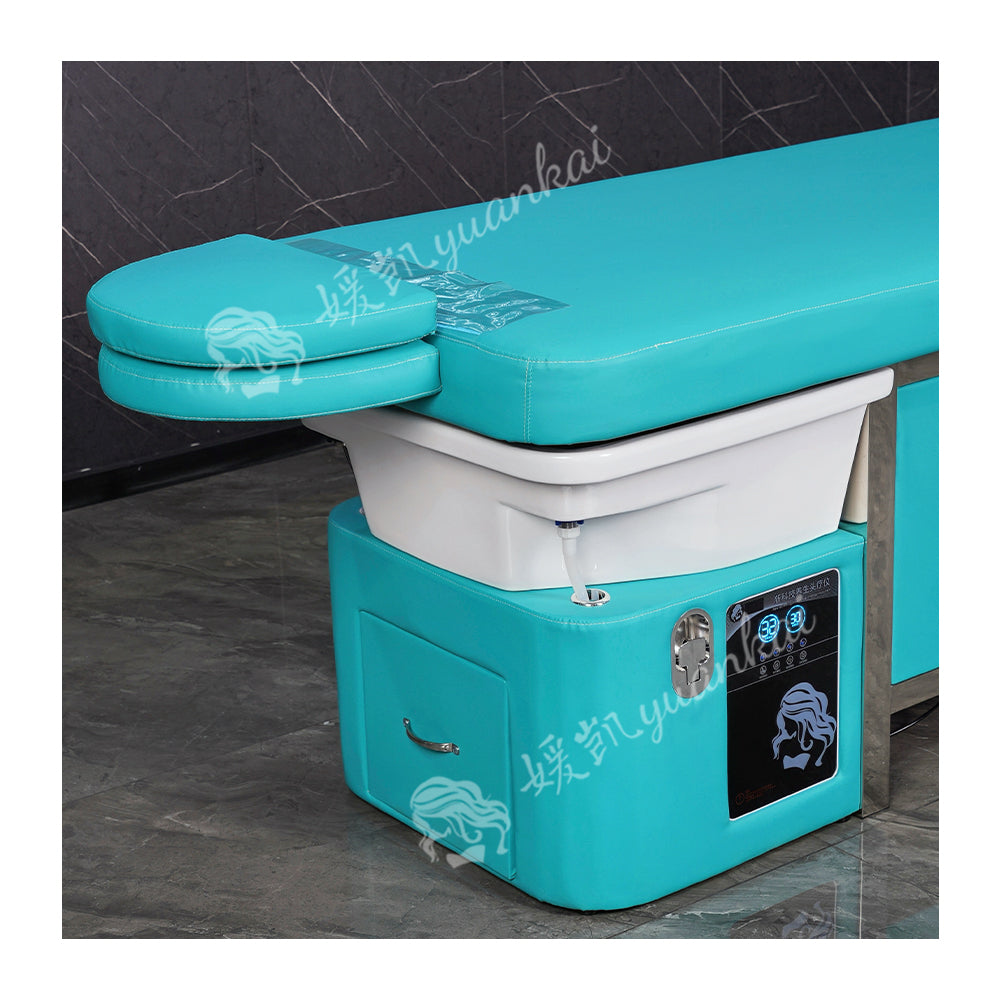 Light blue manual push-pull bed barber shop beauty salon special water circulation fumigation massage shampoo bed
