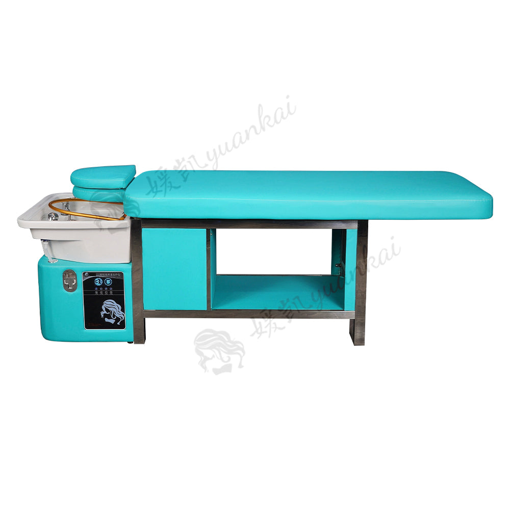 Light blue manual push-pull bed barber shop beauty salon special water circulation fumigation massage shampoo bed