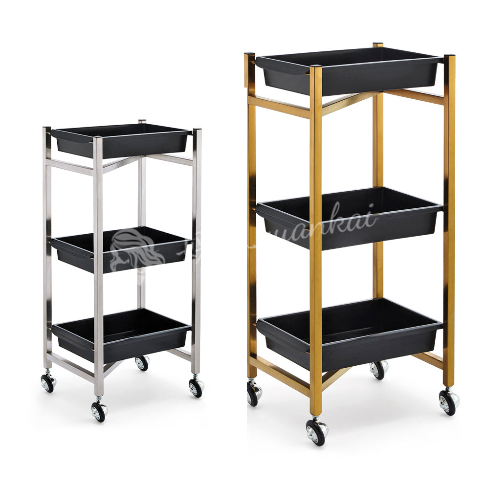New Arrival Wholesale Luxury Golden Stainless Steel Salon Beauty Cart Rolling Trolley With 4 Wheels