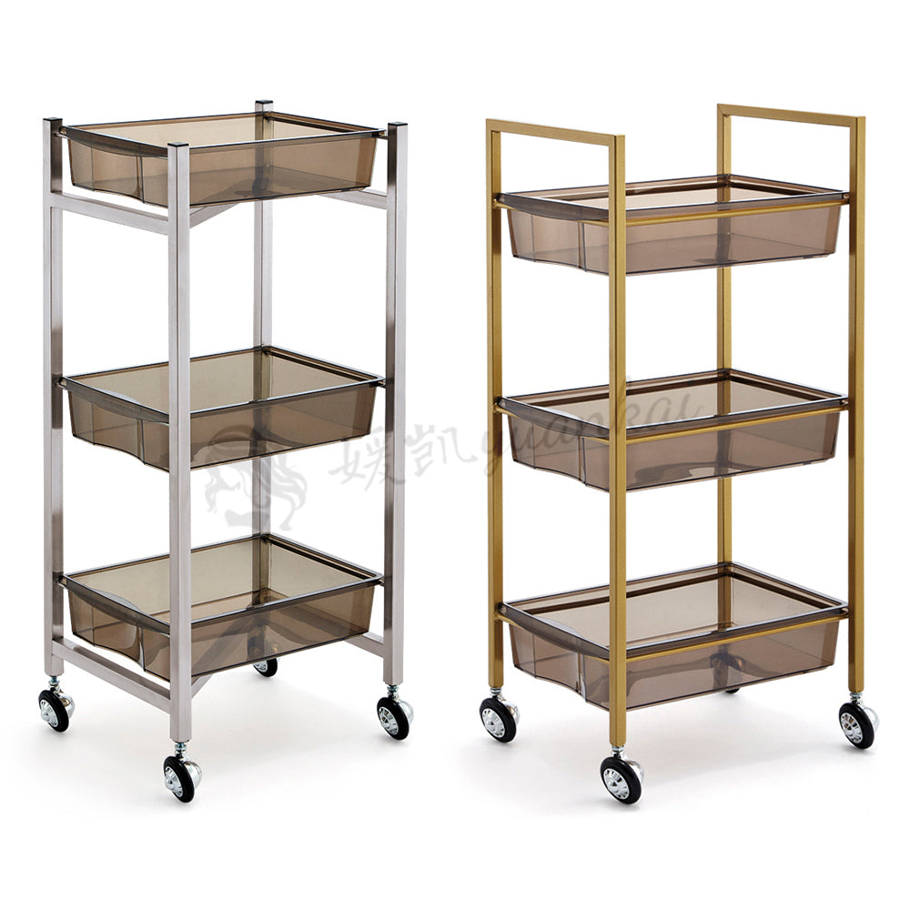New Arrival Wholesale Luxury Golden Stainless Steel Salon Beauty Cart Rolling Trolley With 4 Wheels