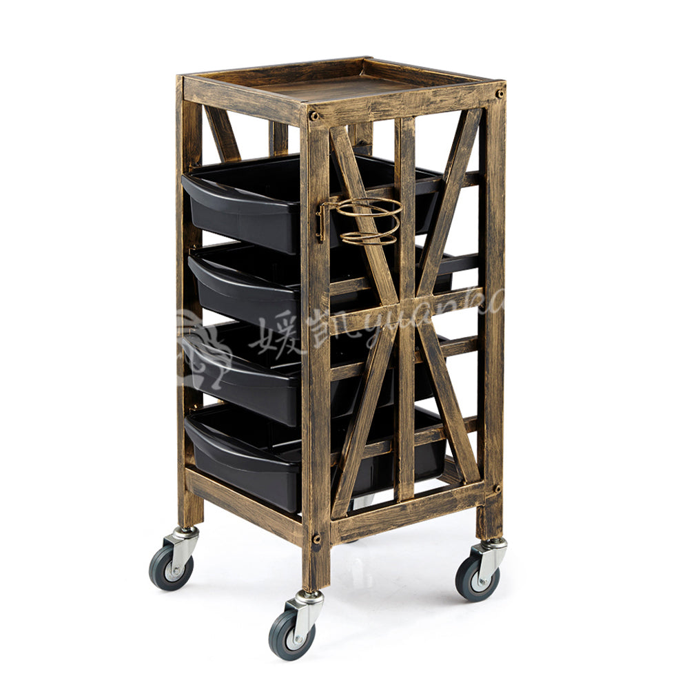 New Arrival Wholesale Luxury Golden Stainless Steel Salon Beauty Cart Rolling Trolley With 4 Wheels