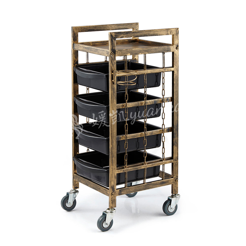 New Arrival Wholesale Luxury Golden Stainless Steel Salon Beauty Cart Rolling Trolley With 4 Wheels