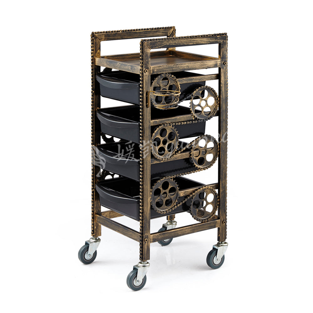 New Arrival Wholesale Luxury Golden Stainless Steel Salon Beauty Cart Rolling Trolley With 4 Wheels