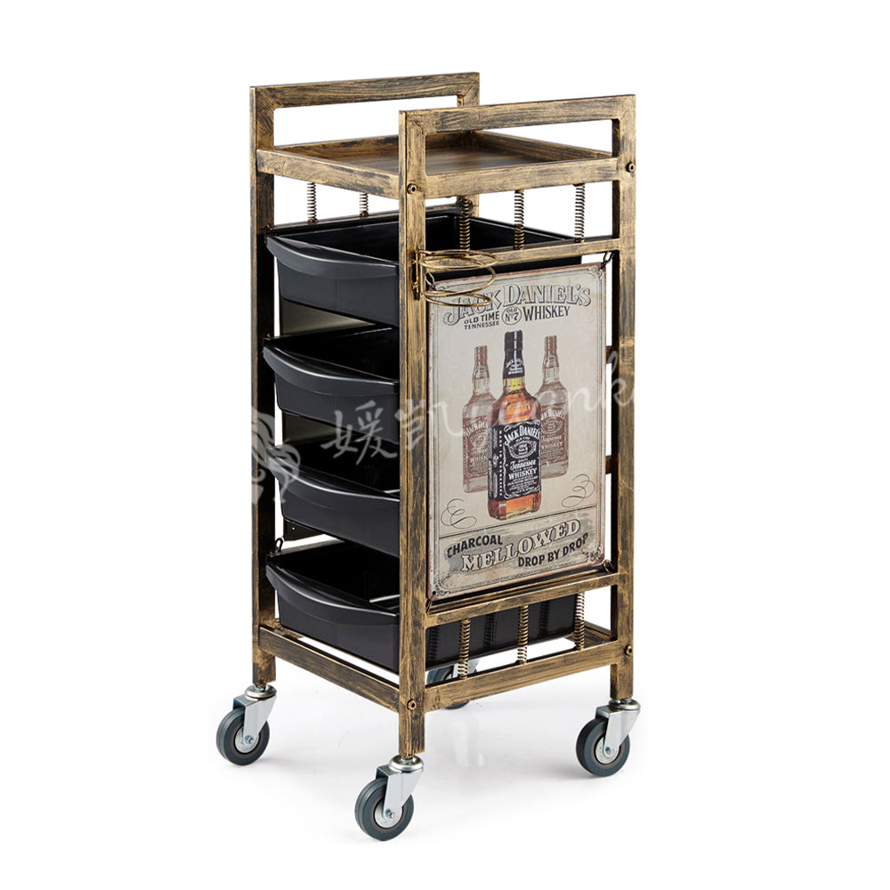 New Arrival Wholesale Luxury Golden Stainless Steel Salon Beauty Cart Rolling Trolley With 4 Wheels