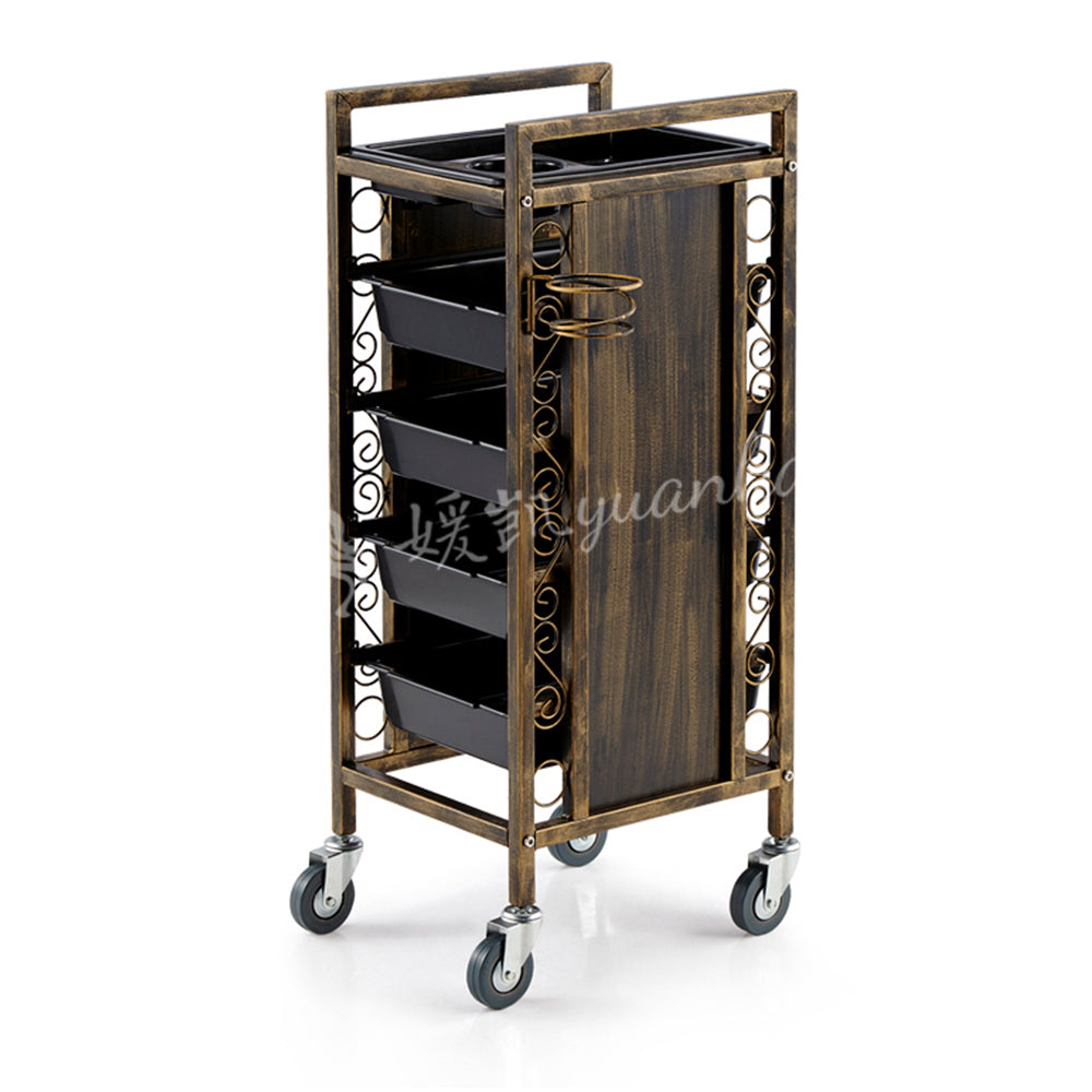 New Arrival Wholesale Luxury Golden Stainless Steel Salon Beauty Cart Rolling Trolley With 4 Wheels