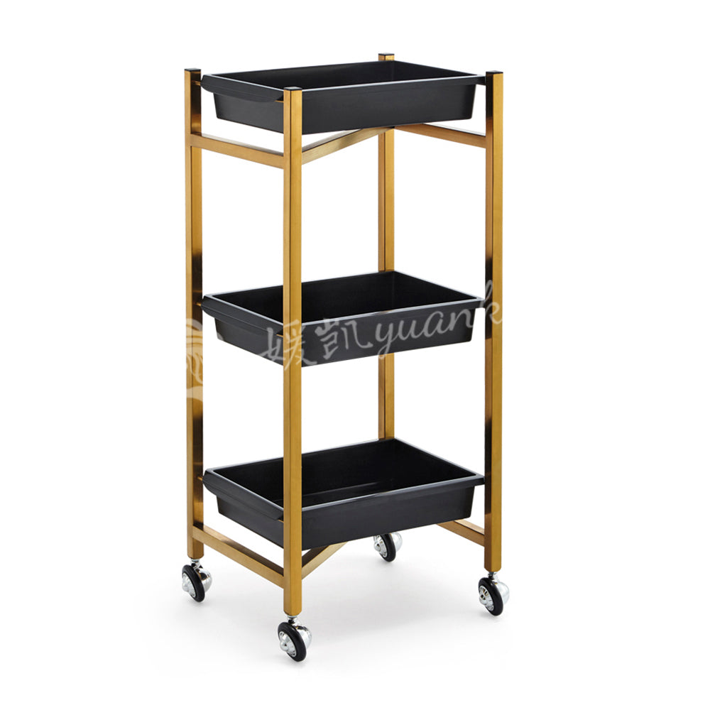 New Arrival Wholesale Luxury Golden Stainless Steel Salon Beauty Cart Rolling Trolley With 4 Wheels