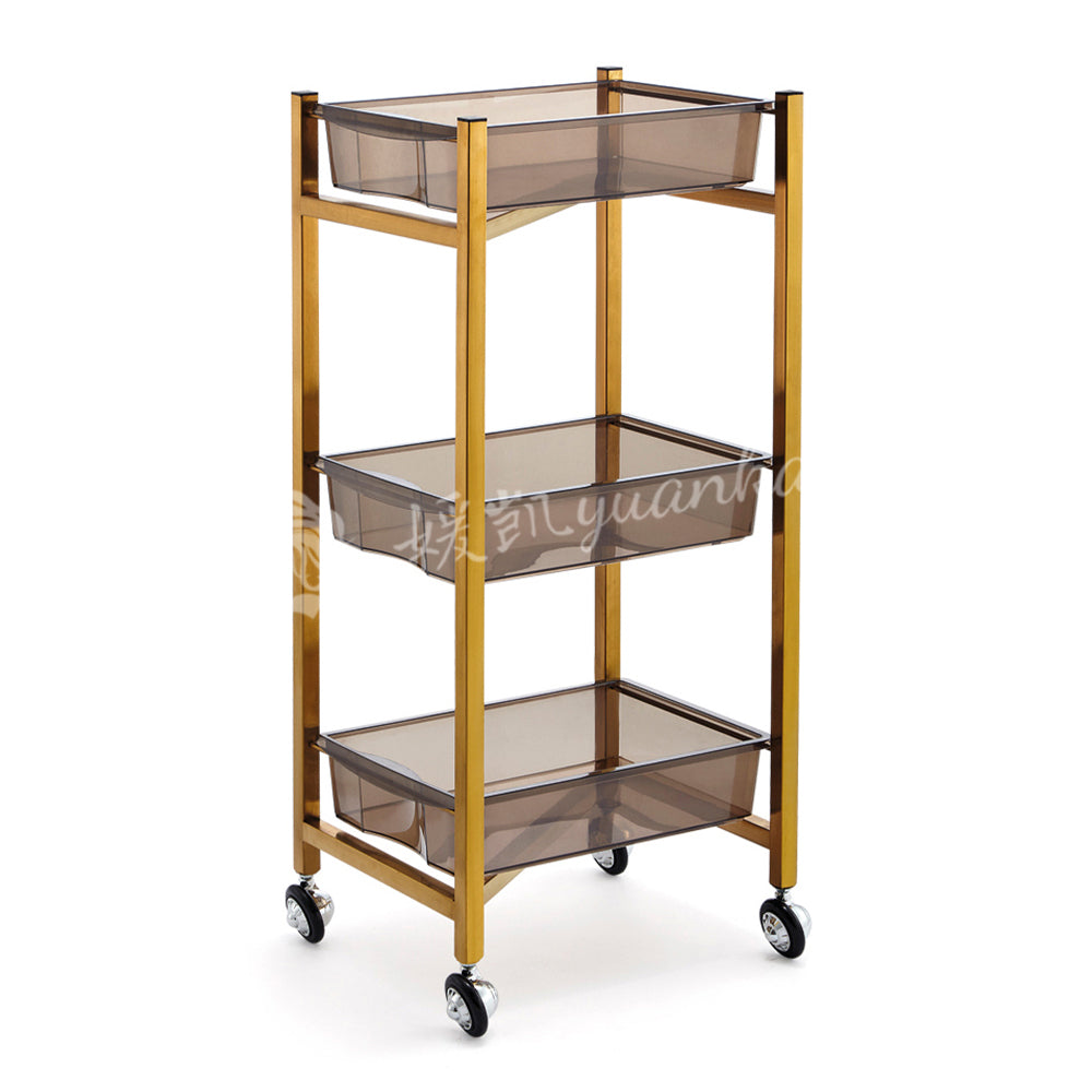 New Arrival Wholesale Luxury Golden Stainless Steel Salon Beauty Cart Rolling Trolley With 4 Wheels
