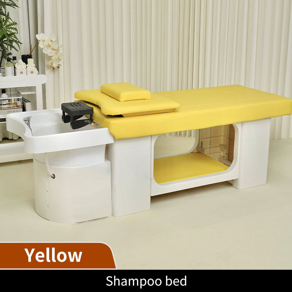 Simple yellow plastic hair washing bed barber shop special water heater water circulation head therapy bed