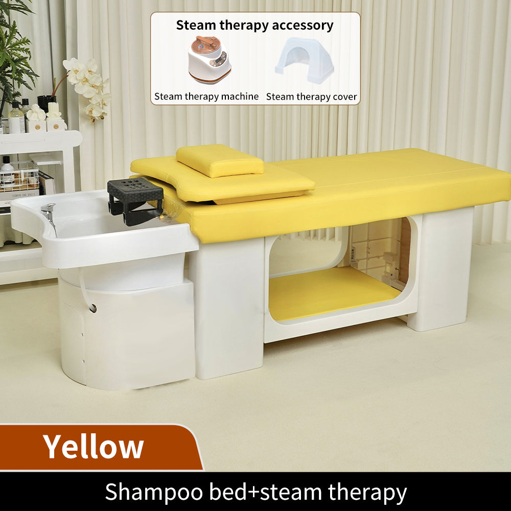 Simple yellow plastic hair washing bed barber shop special water heater water circulation head therapy bed