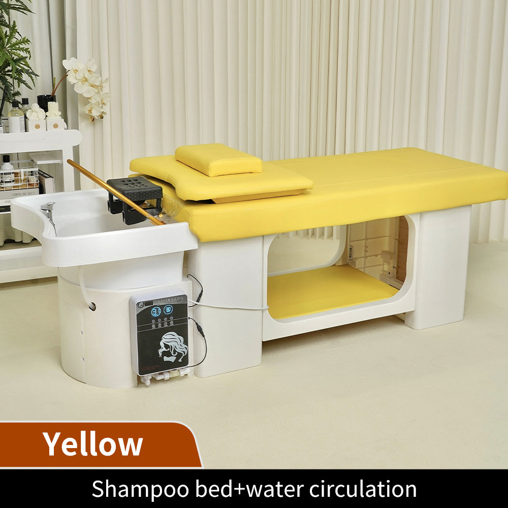 Simple yellow plastic hair washing bed barber shop special water heater water circulation head therapy bed