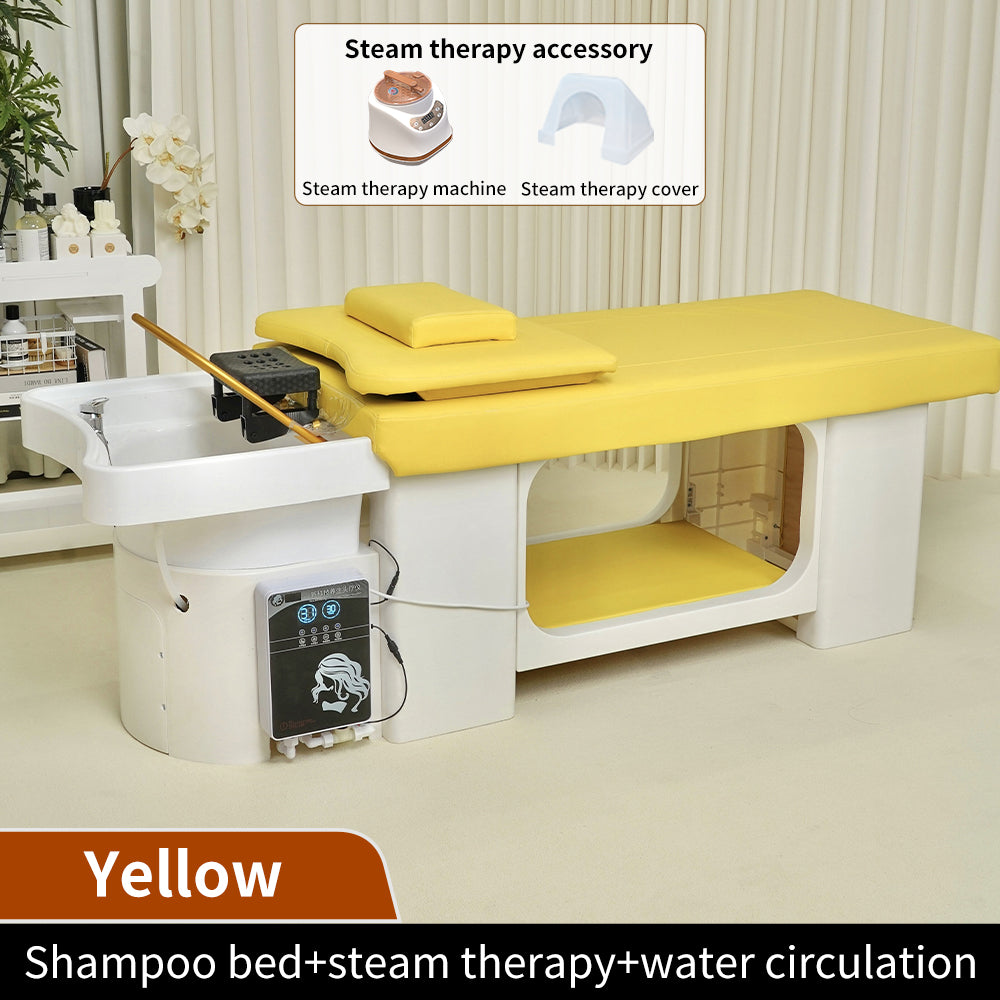 Simple yellow plastic hair washing bed barber shop special water heater water circulation head therapy bed