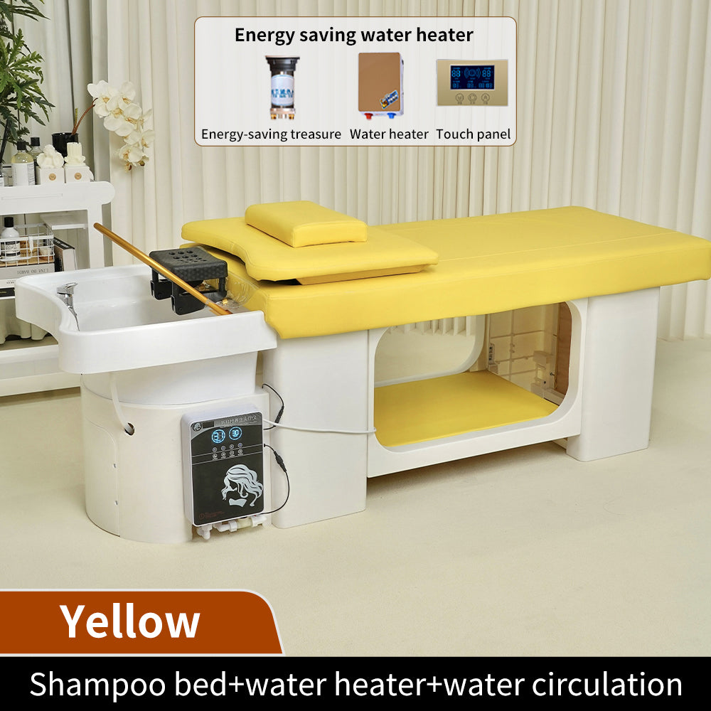 Simple yellow plastic hair washing bed barber shop special water heater water circulation head therapy bed