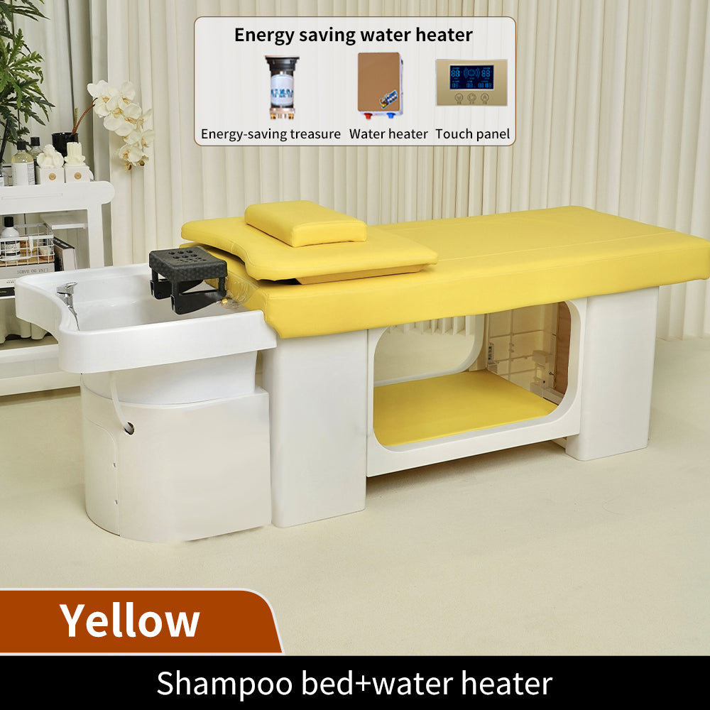 Simple yellow plastic hair washing bed barber shop special water heater water circulation head therapy bed