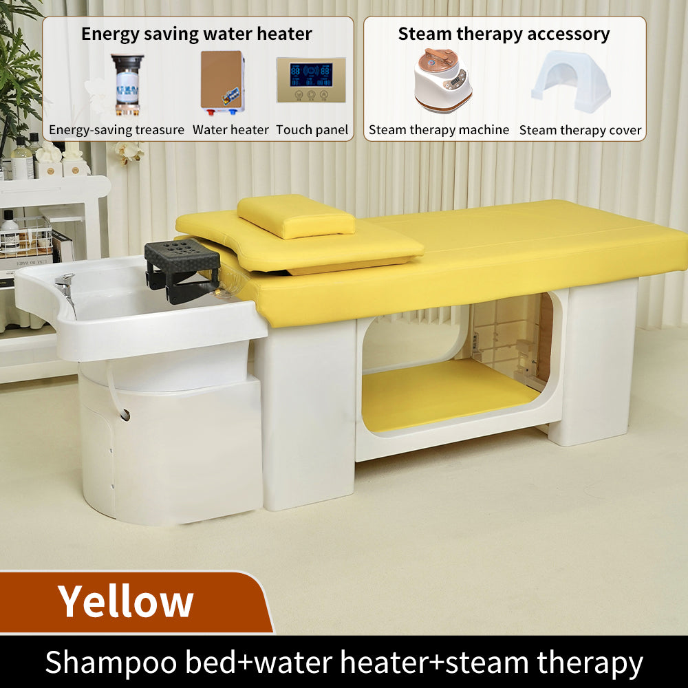Simple yellow plastic hair washing bed barber shop special water heater water circulation head therapy bed