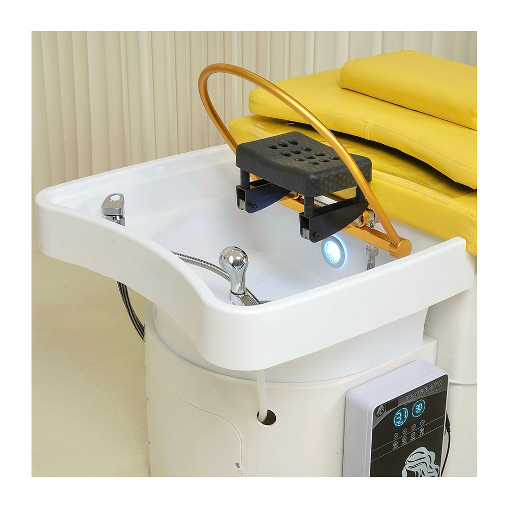 Simple yellow plastic hair washing bed barber shop special water heater water circulation head therapy bed