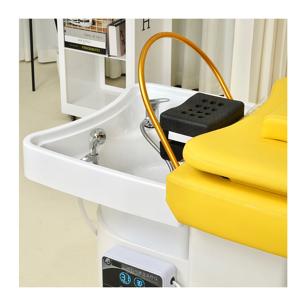 Simple yellow plastic hair washing bed barber shop special water heater water circulation head therapy bed
