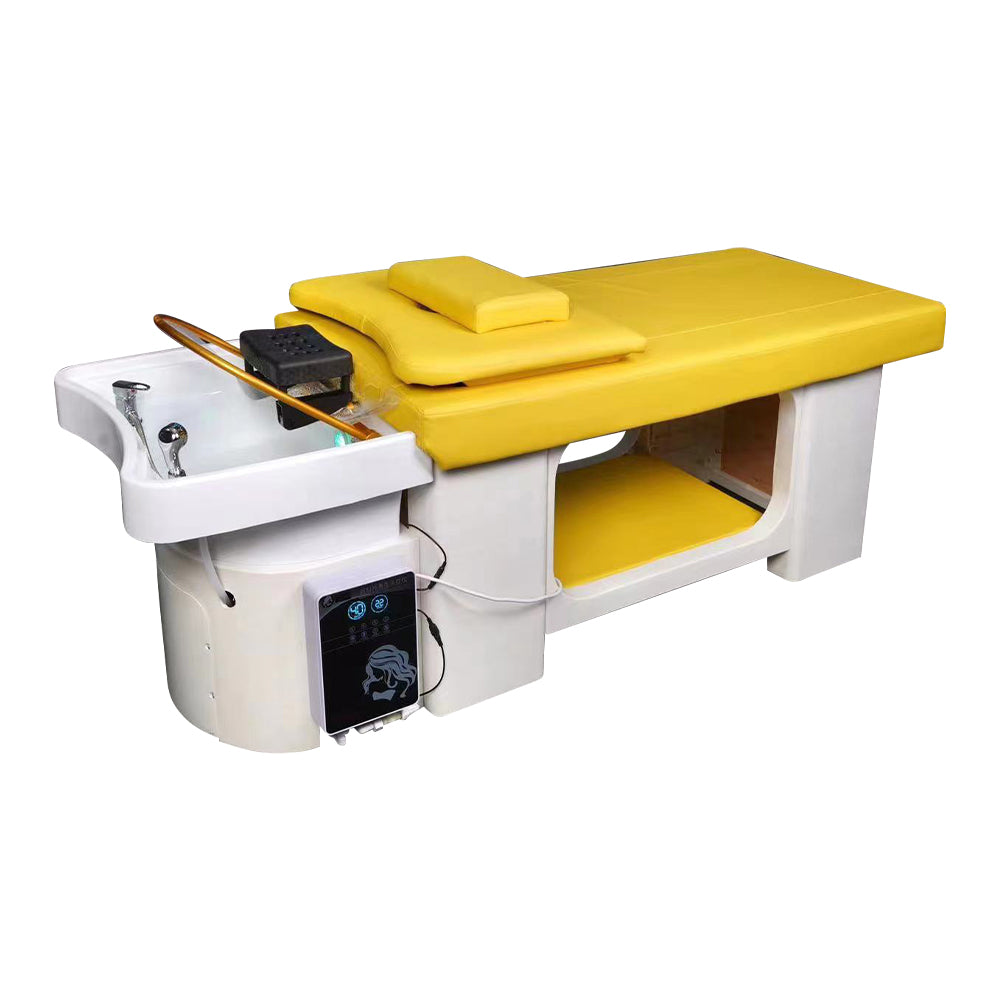 Simple yellow plastic hair washing bed barber shop special water heater water circulation head therapy bed
