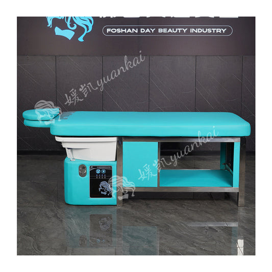 Light blue manual push-pull bed barber shop beauty salon special water circulation fumigation massage shampoo bed