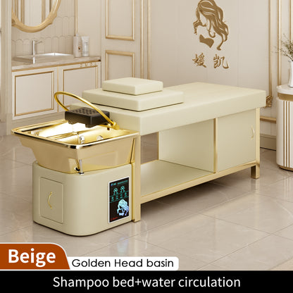 Luxury full gold massage bed beauty salon dedicated intelligent water circulation shampoo bed