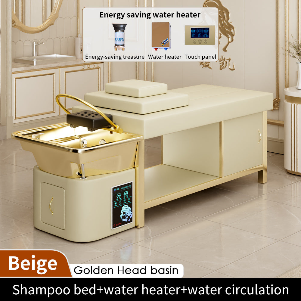 Luxury full gold massage bed beauty salon dedicated intelligent water circulation shampoo bed