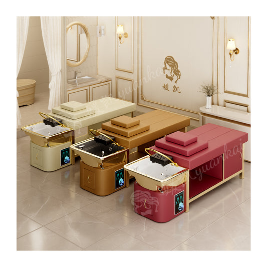 Luxury full gold massage bed beauty salon dedicated intelligent water circulation shampoo bed