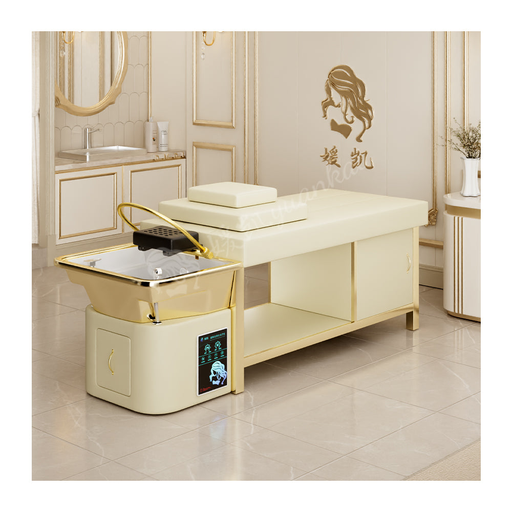 Luxury full gold massage bed beauty salon dedicated intelligent water circulation shampoo bed