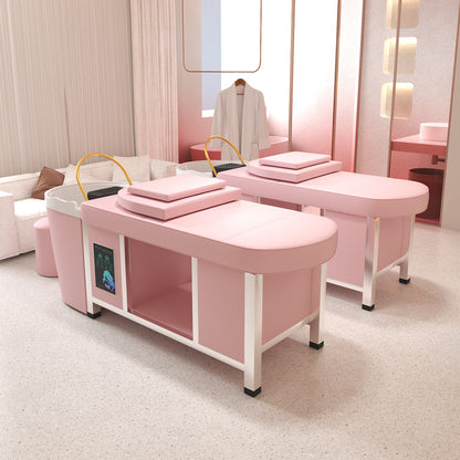 Luxury Pink Thai Shampoo Bed Barber Shop Special Oval Beauty Bed with Smart Water Heater