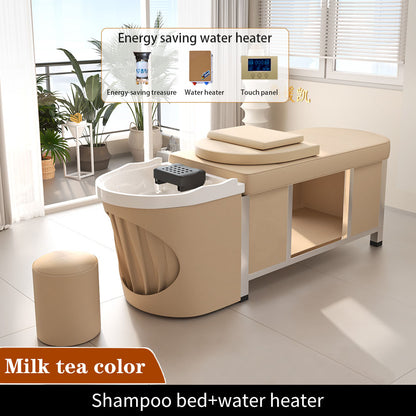 Luxury Pink Thai Shampoo Bed Barber Shop Special Oval Beauty Bed with Smart Water Heater