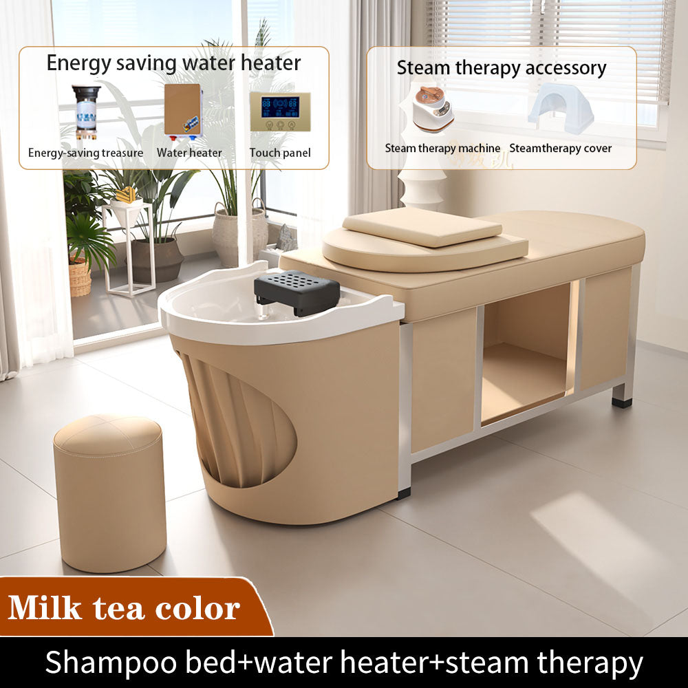 Luxury Pink Thai Shampoo Bed Barber Shop Special Oval Beauty Bed with Smart Water Heater