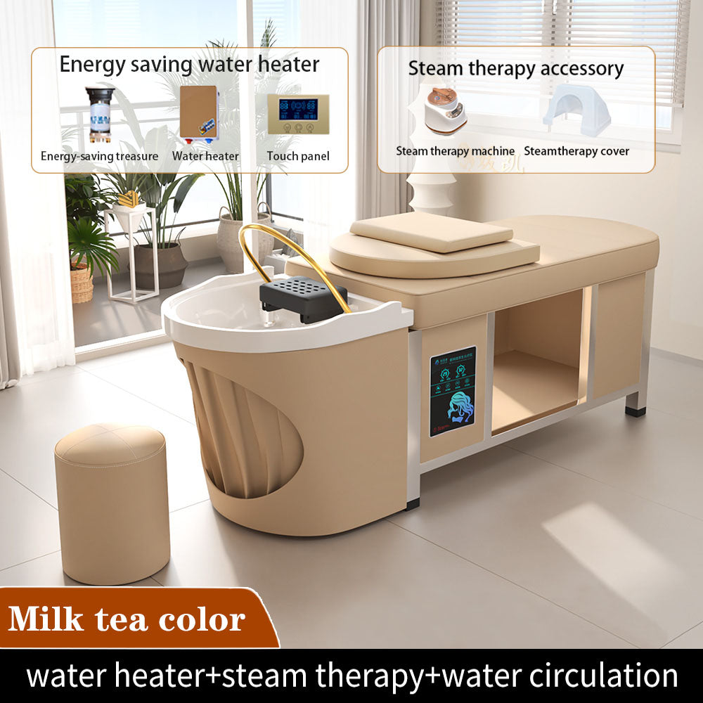 Luxury Pink Thai Shampoo Bed Barber Shop Special Oval Beauty Bed with Smart Water Heater