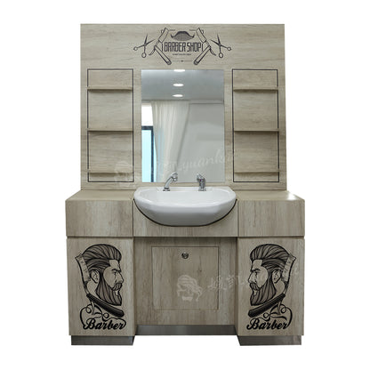 Vintage Men's Hair-cutting Mirror Table Oil Head Hall Dedicated Salon Furniture Solid Wood Mirror Table