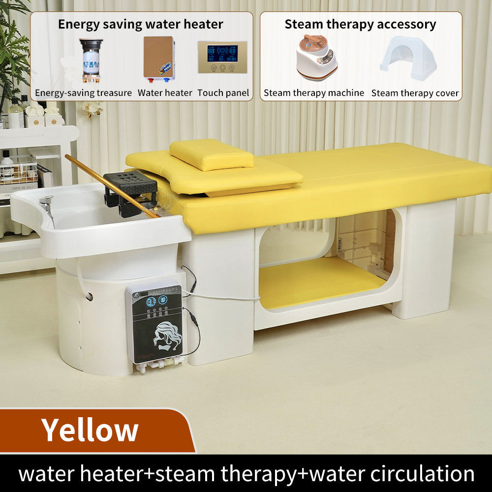 Simple yellow plastic hair washing bed barber shop special water heater water circulation head therapy bed