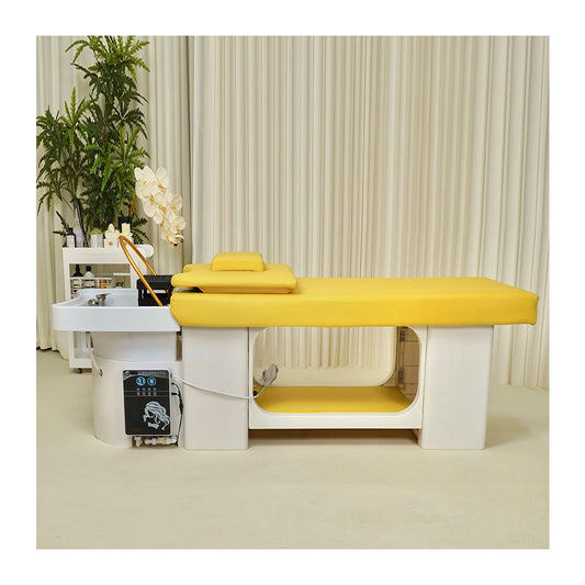 Simple yellow plastic hair washing bed barber shop special water heater water circulation head therapy bed